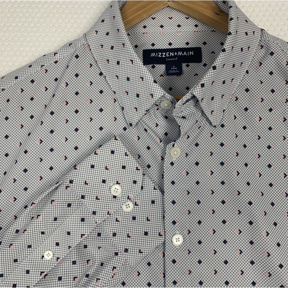 Mizzen + Main Leeward Dress Shirt Men’s L Trim Fit Wrinkle Free Button Up